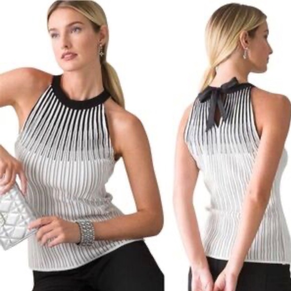White House Black Market Tops - WHBM Black and White Knit Halter Women's Top Size S
